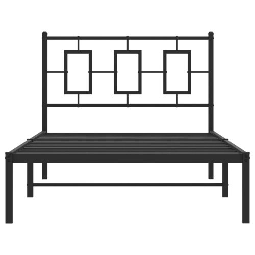 Метална рамка за легло с горна табла, черна, 100x200 см