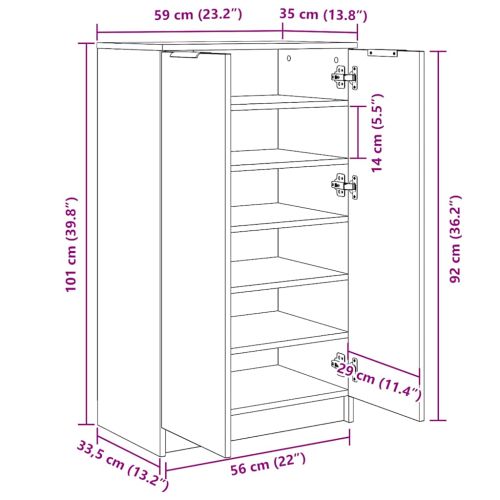 Шкаф за обувки, бял гланц, 59x35x100,5 см, инженерно дърво