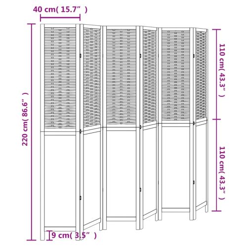 Разделител за стая, 6 панела, тъмнокафяв, дърво пауловния масив