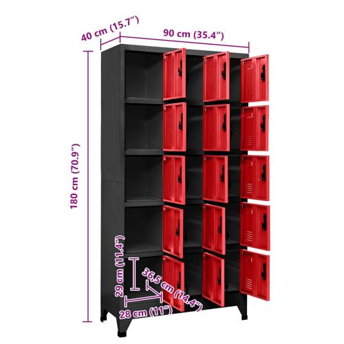 Заключващ се шкаф, антрацит и червено, 90x40x180 см, стомана