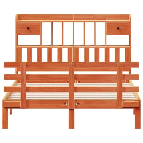 Легло с етажерка за книги, без матрак, 140x190 см, бор масив