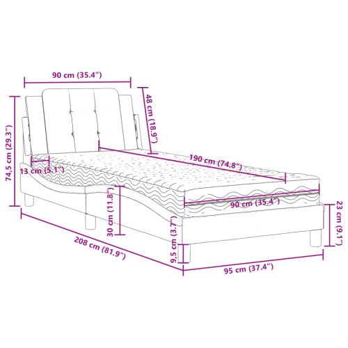 Рамка за легло без матрак Zadar, капучино, 90x190 см, изкуствена кожа