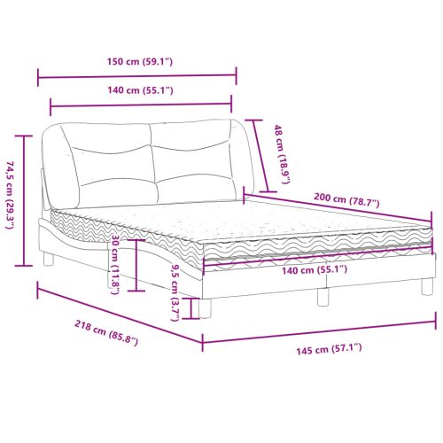 Легло с матрак Hvar, тъмносиво, 140x200 см, плат