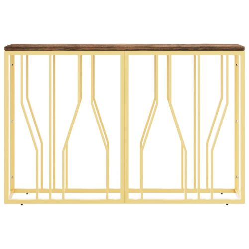 Конзолна маса, златиста, инокс и регенерирано дърво