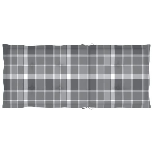 Градински столове, 2 бр, възглавници на сиво каре, тик масив