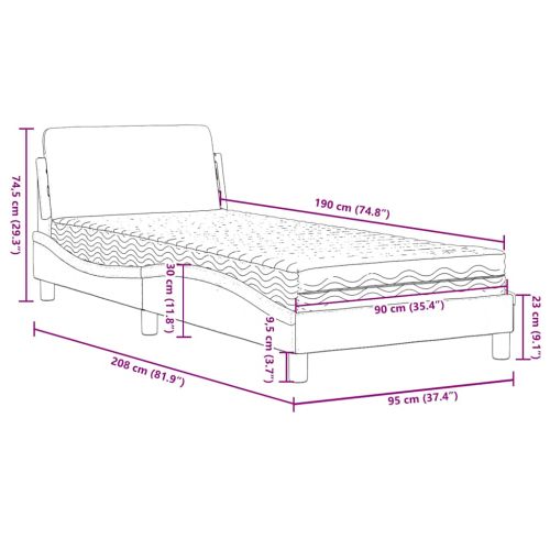 Легло с матрак Dover, синьо, 90x190 см, кадифе