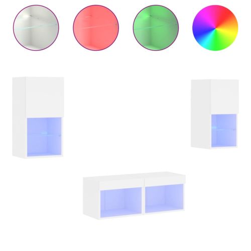 ТВ стенни шкафове, 4 части, с LED светлини, бели