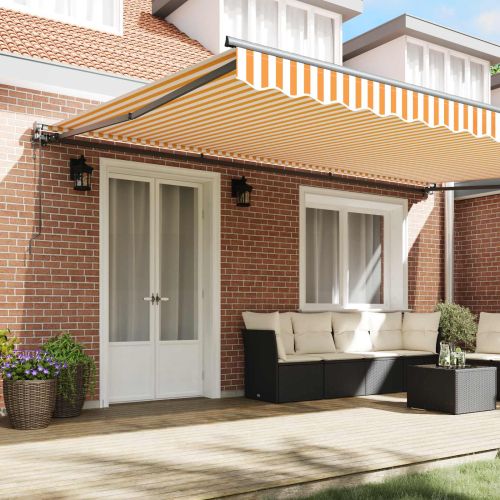 Рамка за сенник Жълт и бял 500 × 300 cm Полиестер с PU покритие