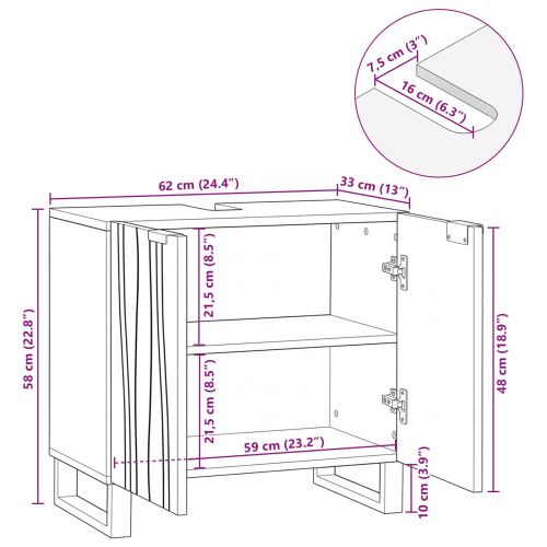 Шкаф за мивка в баня Кафяво 62 x 33 x 58 см Инженерно дърво