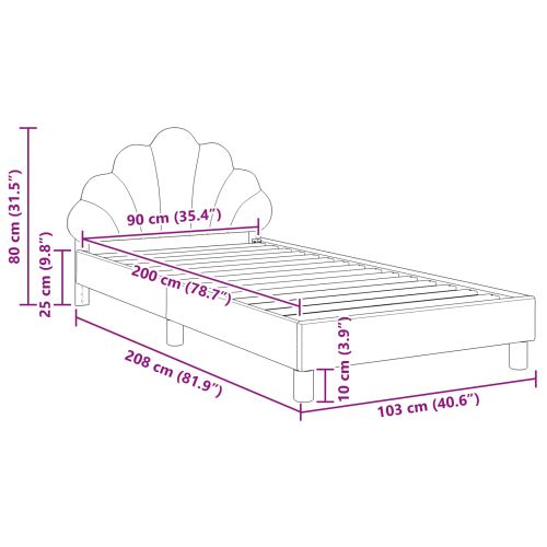 Легло за деца с табла с таблото Светлосиво 90 x 200 cm Кадифе