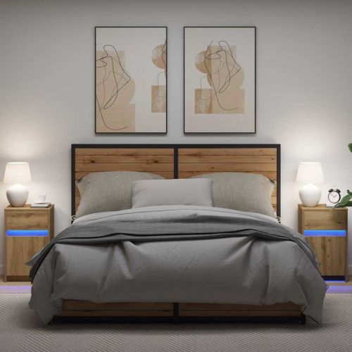LED нощно шкафче с чекмедже 2 pcs дъб артизан 38 x 34 x 61 см