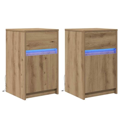 LED нощно шкафче с чекмедже 2 pcs дъб артизан 38 x 34 x 61 см
