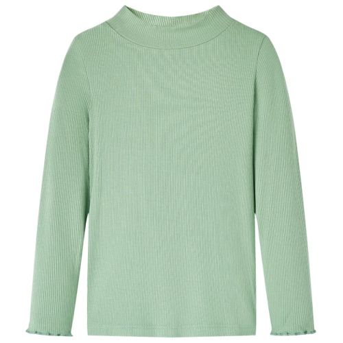 Детска тениска с дълги ръкави, ниска яка, тъмна мента, 140