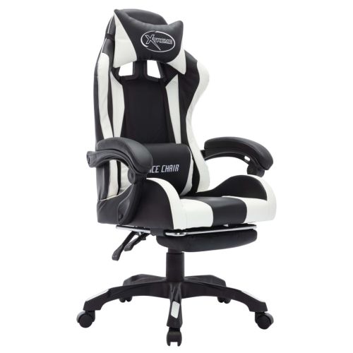 Геймърски стол RGB LED осветление бяло/черно изкуствена кожа