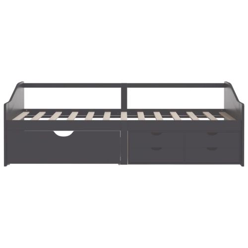 3-местно дневно легло с чекмеджета, сиво, бор масив, 90х200 см