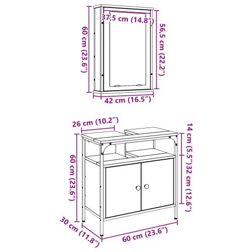Комплект мебели за баня с рафт 2 pcs Кафяво Инженерно дърво