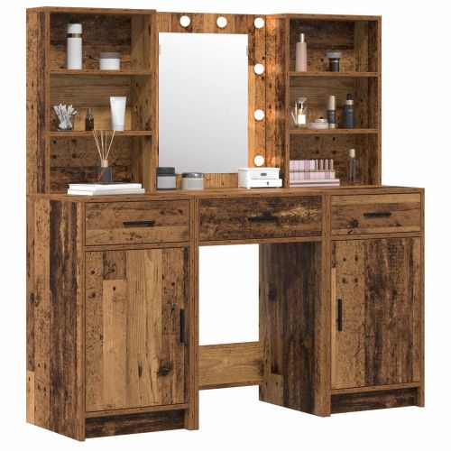 Комплект масичка с LED с рафт 3 pcs Старо дърво Инженерно дърво