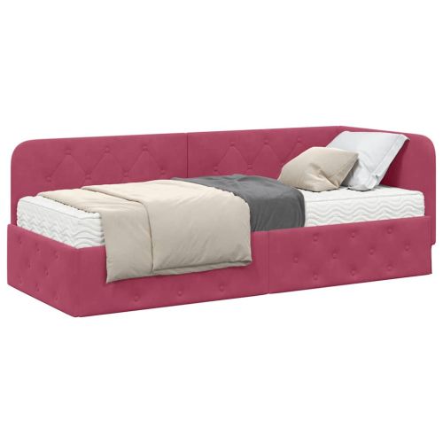 Ъглова рамка за легло Виненочервен 80 x 200 cm Кадифе