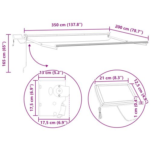 Ръчен изтеглящ сенник с LED светлини Бежов и бял 3,5 x 2 m