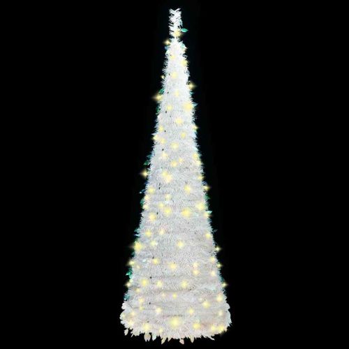 Изскачаща изкуствена коледна елха с 50 LED светлини бяла 120 см
