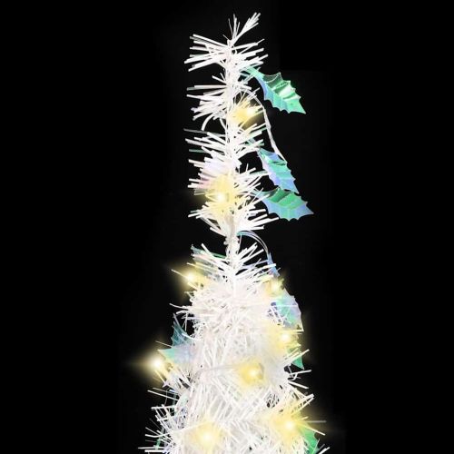 Изскачаща изкуствена коледна елха с 50 LED светлини бяла 120 см