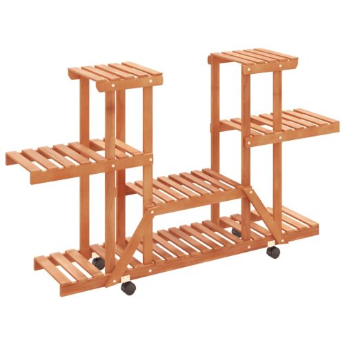 Поставка за цветя с колелца, 110x25x78 см, масивна ела