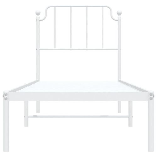Метална рамка за легло, без матрак, с табла, бяла, 75x190 см
