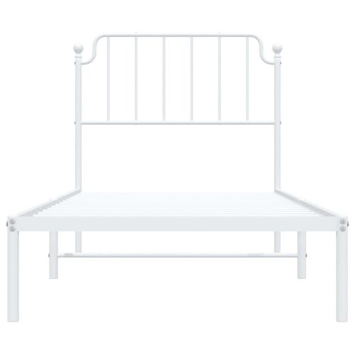 Метална рамка за легло с горна табла, бяла, 90x190 см