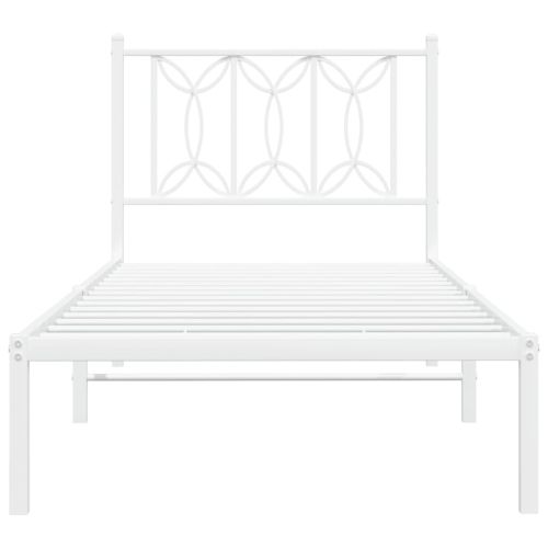 Метална рамка за легло, без матрак, с табла, бяла, 75x190 см