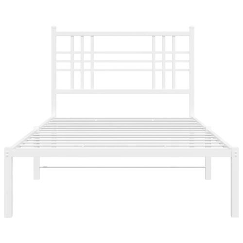Метална рамка за легло с горна табла, бяла, 100x190 см