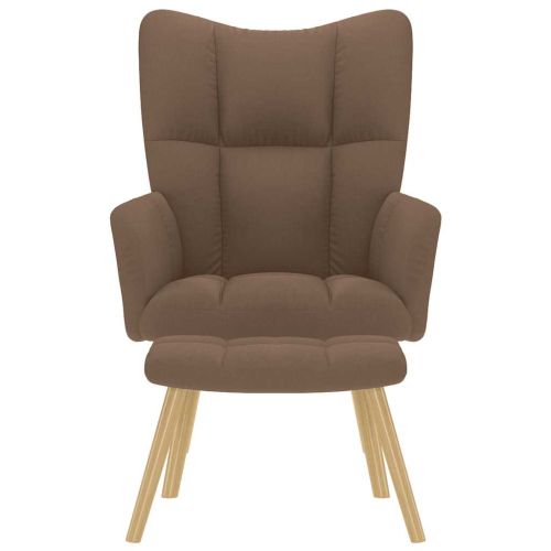 Релаксиращ стол с табуретка, кафява, текстил