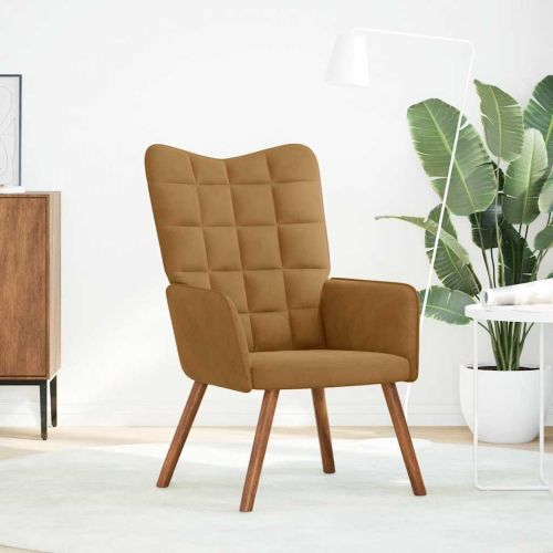 Релакс стол, кафяв, кадифе