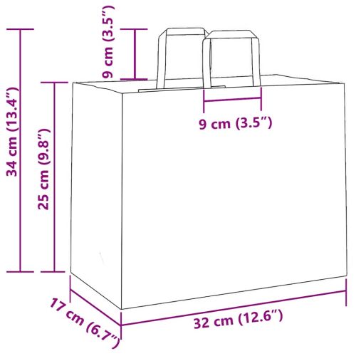 Хартиени торбички 250 бр с дръжки бели 32x17x25 см