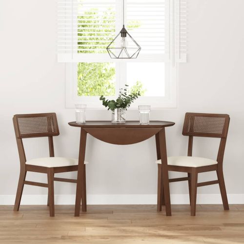 Трапезни столове с възглавници 2бр Кафяв масивна дървесина гума