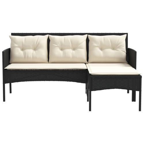 Градински Софа Комплект 2 pcs Черен и кремав полиратан