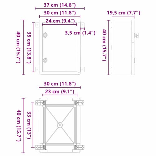 Контролен шкаф Сив 37 x 19,5 x 40 см ABS пластмаса