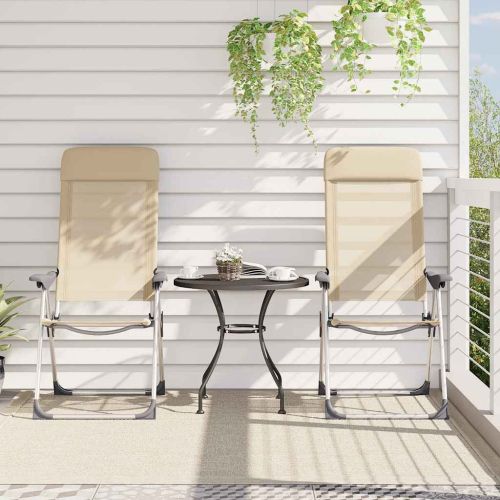 Сгъваеми къмпинг столове, 2 бр, кремави, алуминий