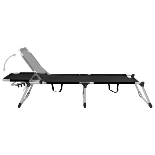 Изключително висок сгъваем шезлонг за възрастни черен алуминий