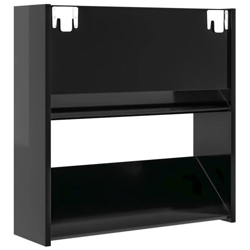 Шкаф за обувки, черен гланц, 60x18x60 см, инженерно дърво