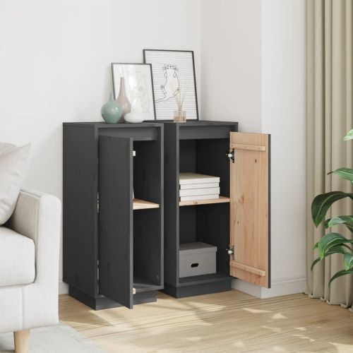 Сайдборди, 2 бр, сиви, 31,5x34x75 см, бор масив