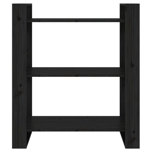 Библиотека/разделител за стая, черна, 80x35x91 см, бор масив