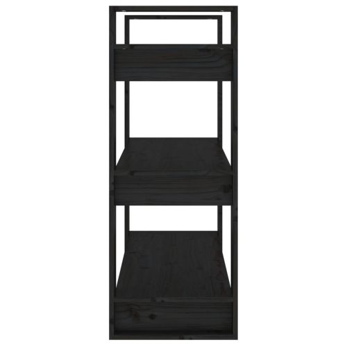 Библиотека/разделител за стая, черна, 80x35x91 см, бор масив