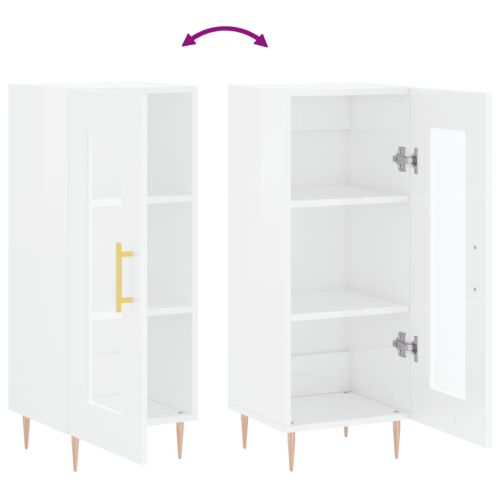 Сайдборд, бял гланц, 34,5x34x90 см, инженерно дърво