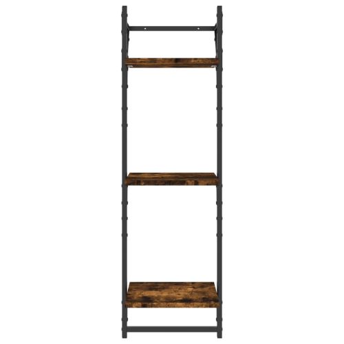 Триетажни стенни рафтове с пръти 2 бр опушен дъб 30x25x100 см