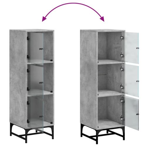 Висок шкаф със стъклени врати, бетонно сив, 35x37x120 см