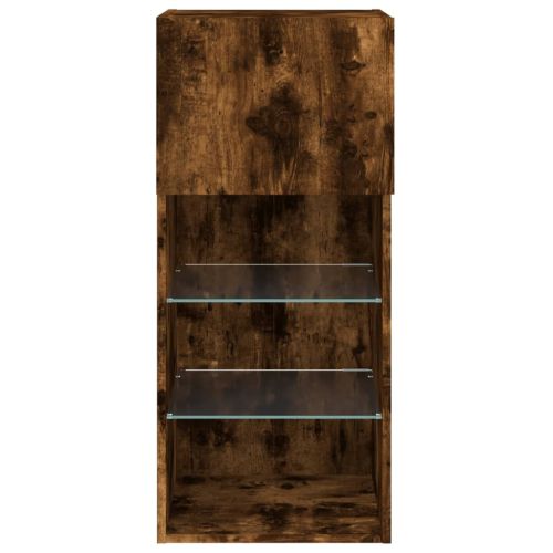 ТВ шкаф с LED осветление, опушен дъб, 40,5x30x90 см