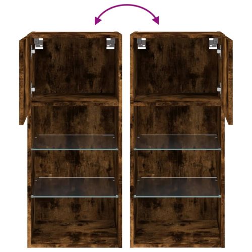 ТВ шкаф с LED осветление, опушен дъб, 40,5x30x90 см