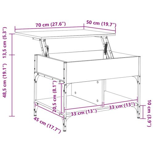 Кафе маса, кафяв дъб, 70x50x50 см, инженерно дърво и метал