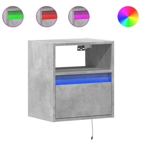 Стенен ТВ шкаф с LED осветление, бетонно сив, 41x31x45 см