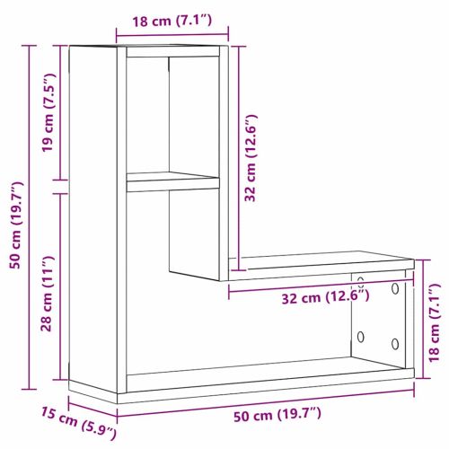 Стенен рафт 2 pcs Черния дъб 50 x 15 x 85 см Инженерно дърво